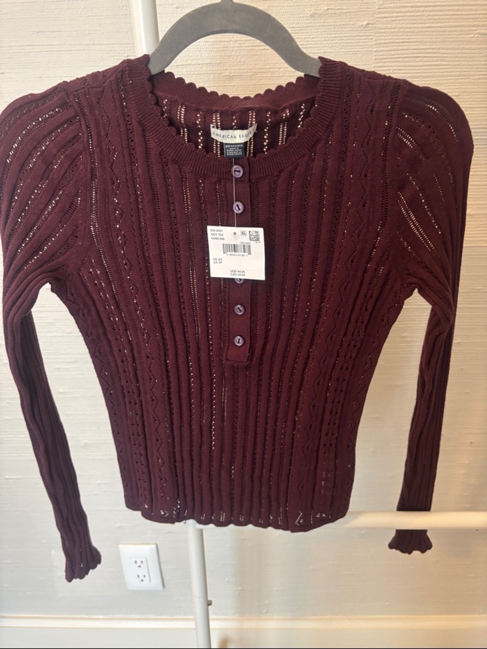 NWT American Eagle Outfitters Burgundy Knit Button-Front Sweater